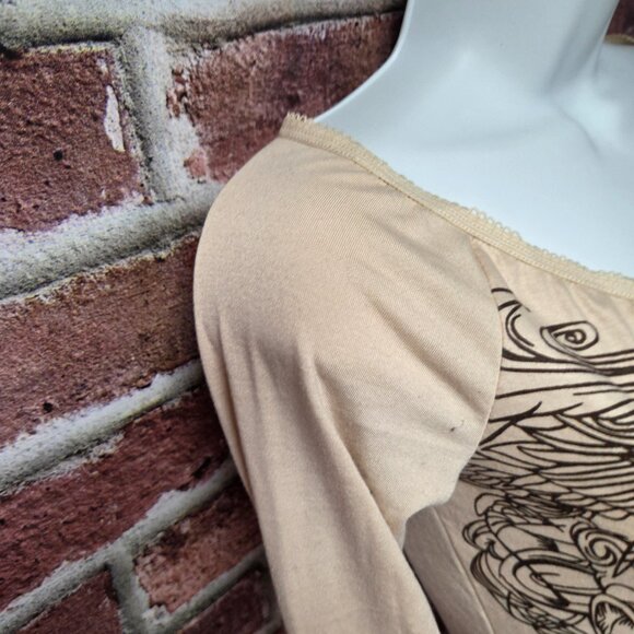 Cider Top XS | Tan Rhinestone V Neck Long Sleeve Y2K Coquette Sparkle Chic - Picture 5 of 7